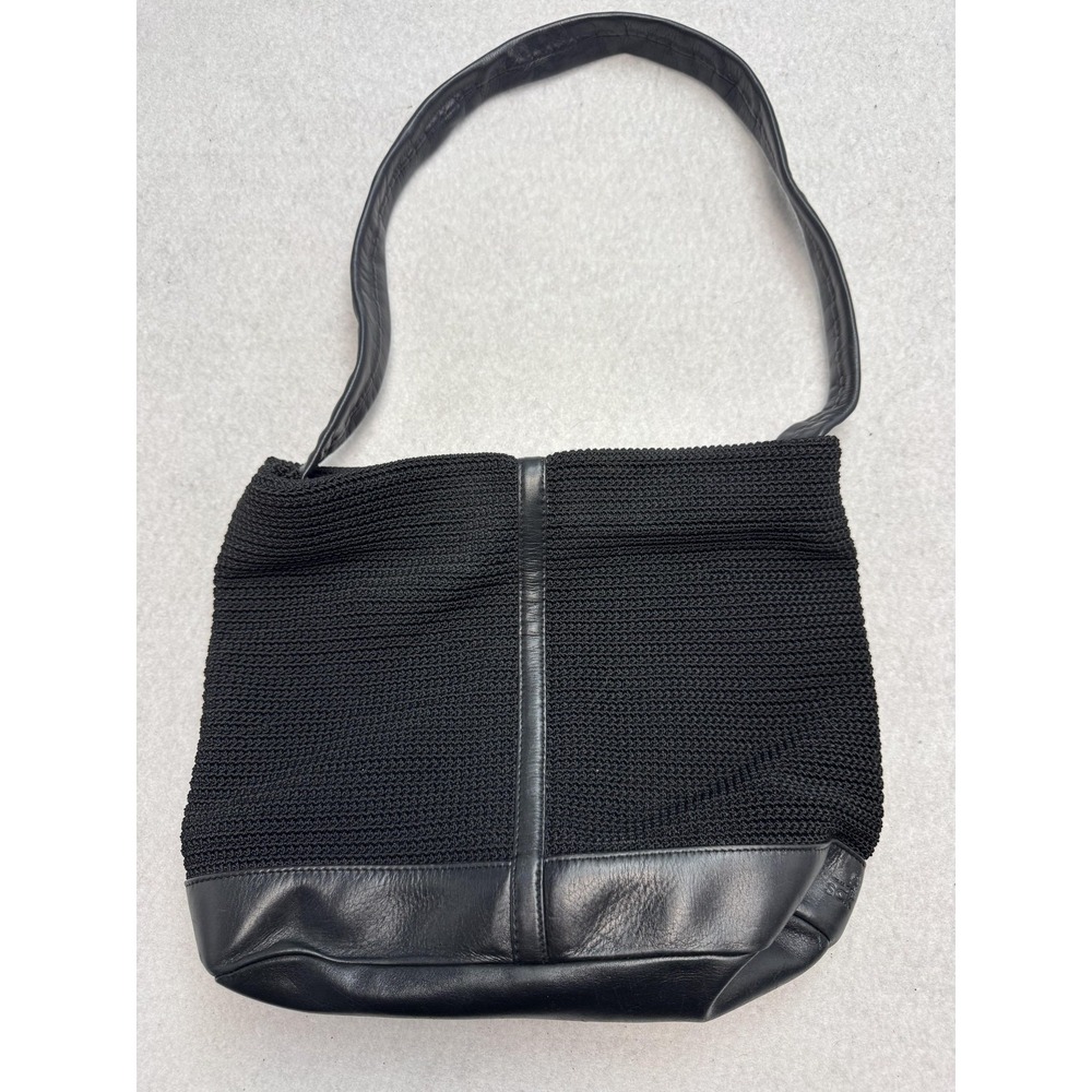 The‎ Sak Hobo Bag Women's Medium Black Leather Tightweave Knit Shoulder Purse
